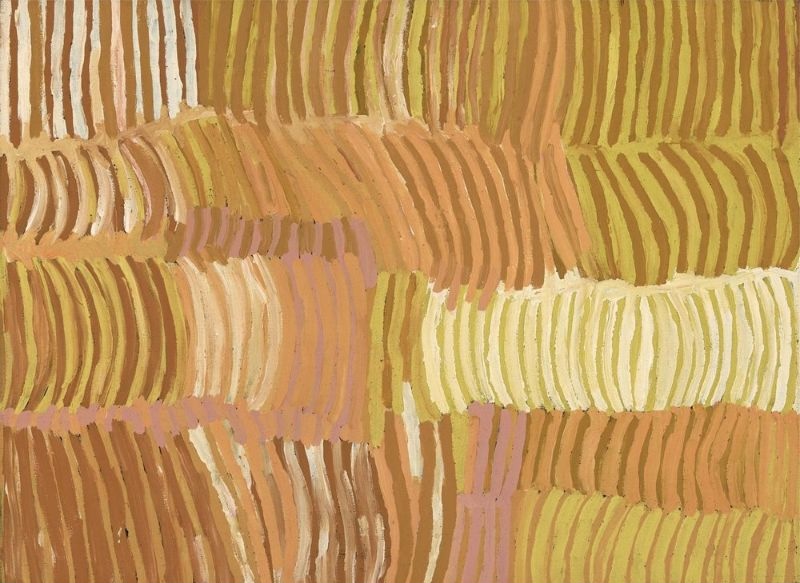 Untitled by Makinti Napanangka, 2004, acrylic on Belgian linen, 118.5 × 86.5 cm.