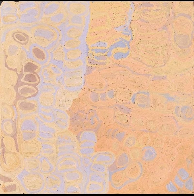 Kungka Kutjarra (Two Women) by Makinti Napanangka, 1994, synthetic polymer paint on linen, 91 × 91 cm.