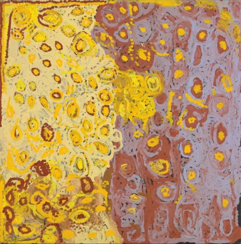 Untitled by Makinti Napanangka, 1998, synthetic polymer paint on linen, 91 × 91 cm.
