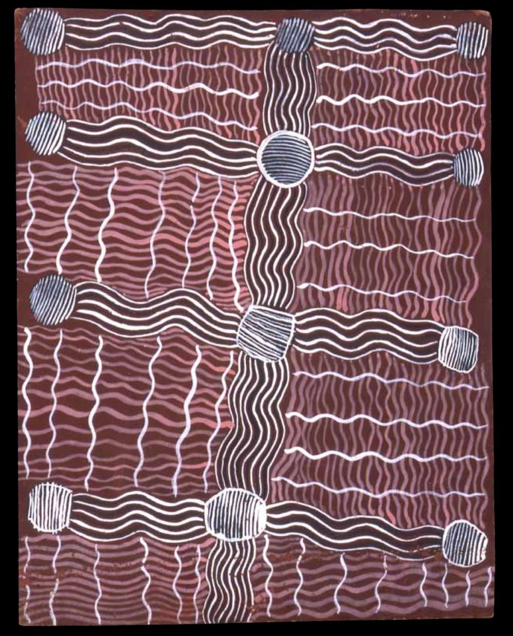 Untitled Papunya Board painted by Mick Namarari Tjapaltjarri in 1972, held in the Australian Museum collection.