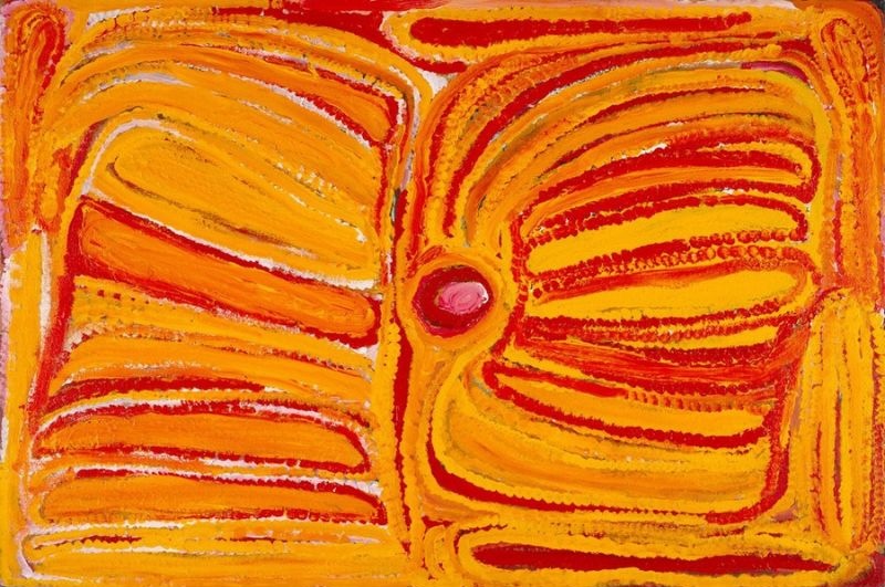 Untitled painting by Eubena Nampitjin, 1999 acrylic on Belgian linen depicting Country in the Great Sandy Desert.