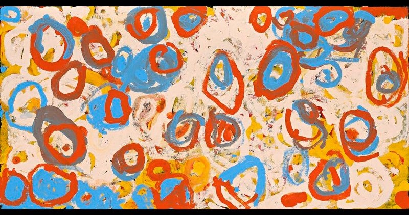 Kaakaratintja by Makinti Napanangka, 1996, synthetic polymer paint on canvas, 91.5 × 45.5 cm.