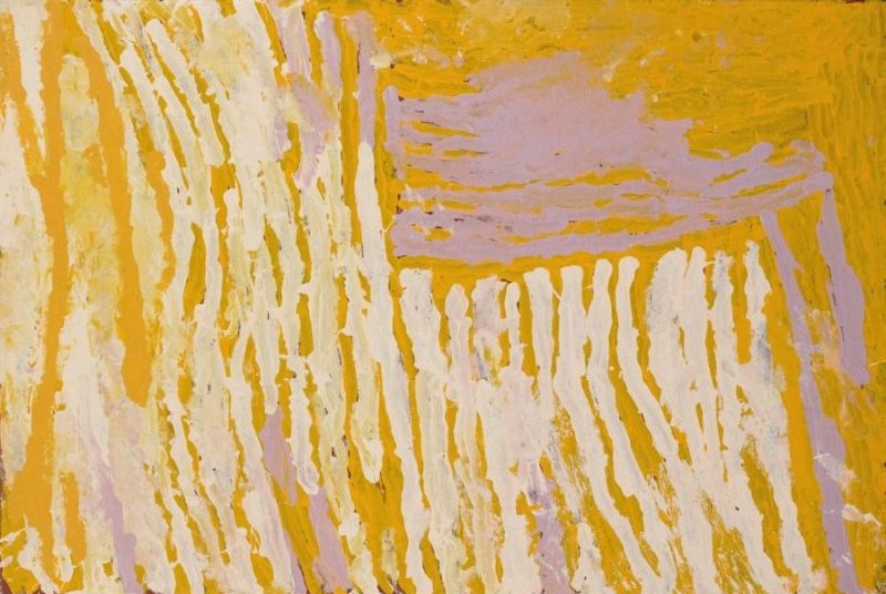 Untitled (Rockhole Site of Lupulnga) by Makinti Napanangka, 2008, synthetic polymer paint on canvas, 90 × 61 cm.