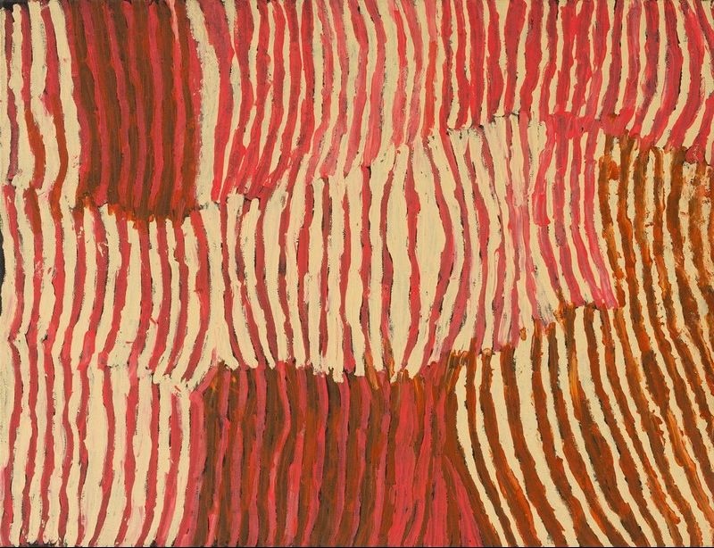 Two Women – Fire by Makinti Napanangka, 2005, acrylic on Belgian linen, 122 × 92 cm.