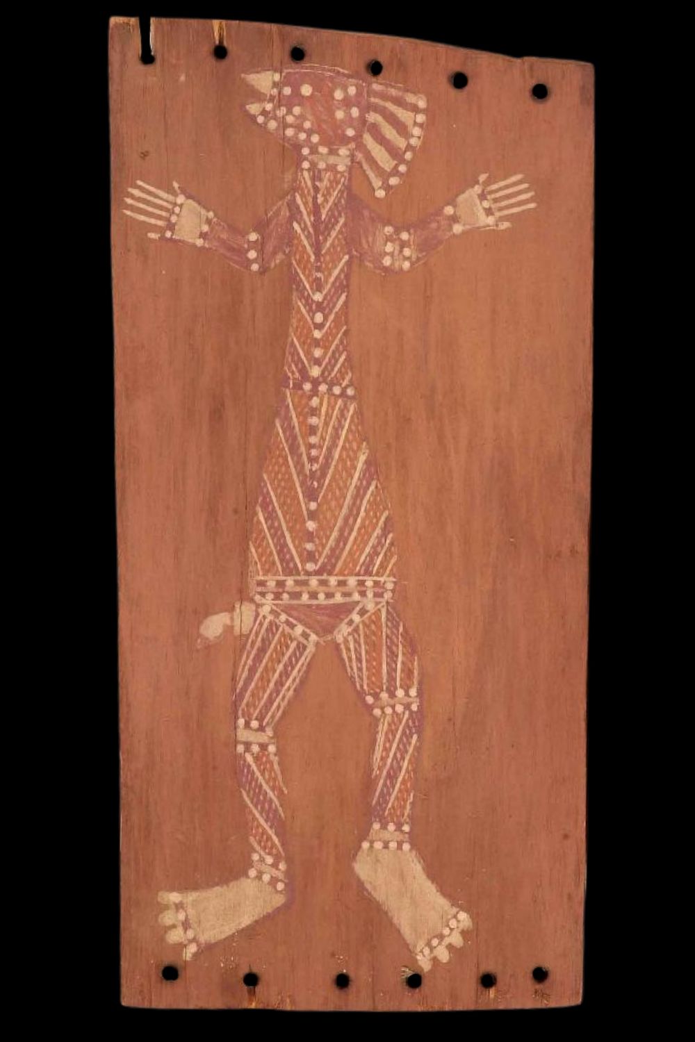 Jackie Madagarlgarl bark painting depicting an ancestral spirit figure in the traditional Gunbalanya style using natural ochre pigments.