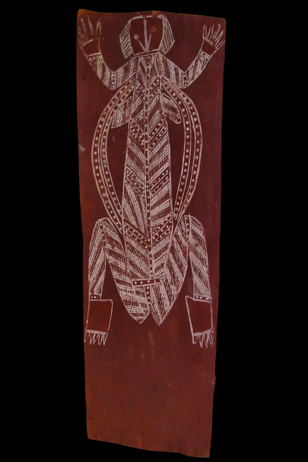 Jackie Madagarlgarl bark painting possibly depicting Namarrkon (Lightning Spirit) in the traditional Gunbalanya style.