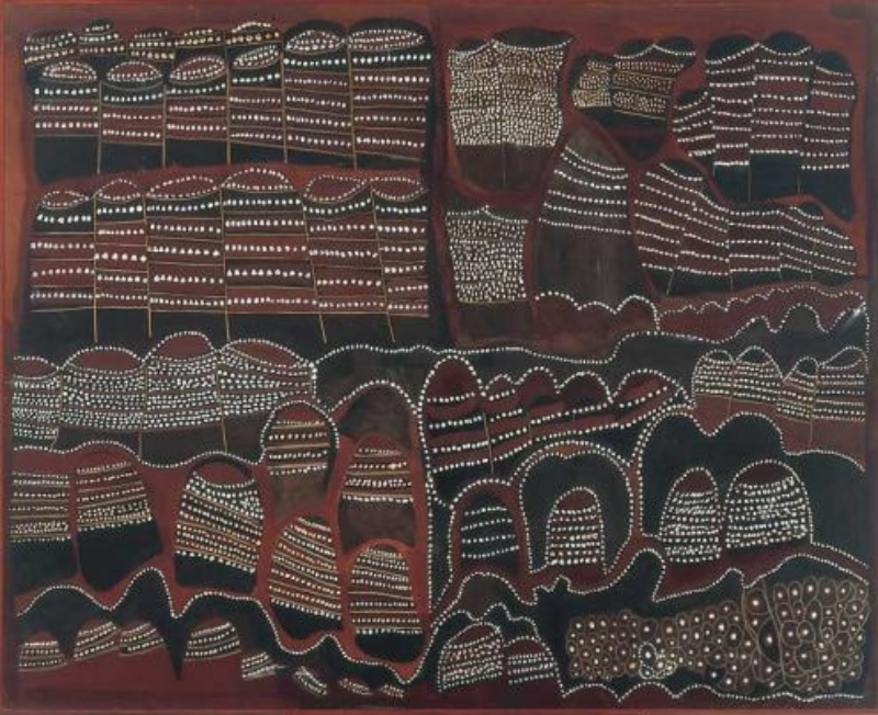 Jack Britten Purnu Lulu The Bungle Bungles 1989 earth pigment painting of the striped sandstone ranges of Purnululu