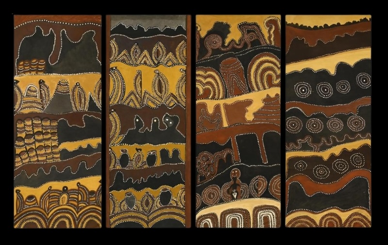 Country Series, 1996–1998 by Jack Britten, four ochre paintings on canvas