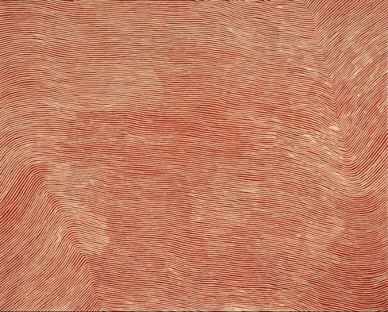 George Tjungurrayi Mulkunupalkanya 2019 acrylic on canvas with minimalist parallel line Western Desert painting