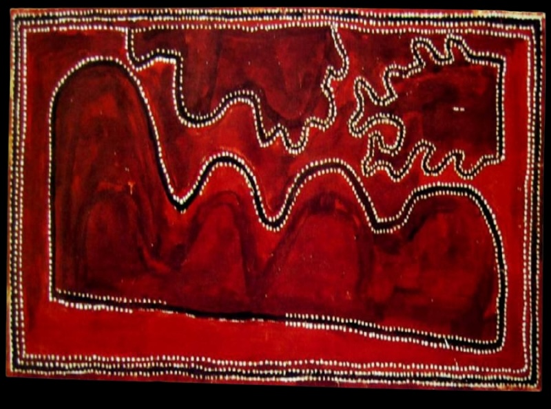 Eight Hills on Bedford Downs Station by Paddy Jaminji, 1984, an East Kimberley landscape painting in natural earth pigments and bush gum on canvas.