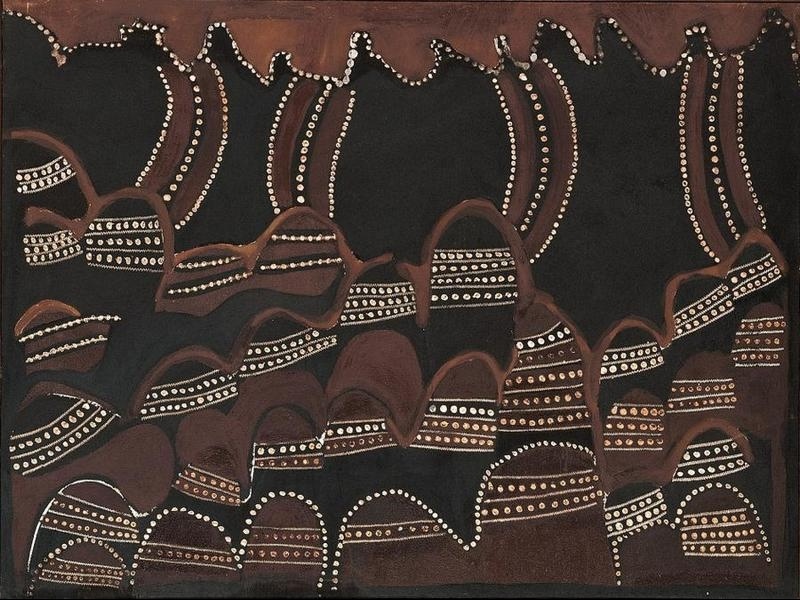 Jack Britten Garraginy Country 1990 earth pigment painting of East Kimberley hills and ranges