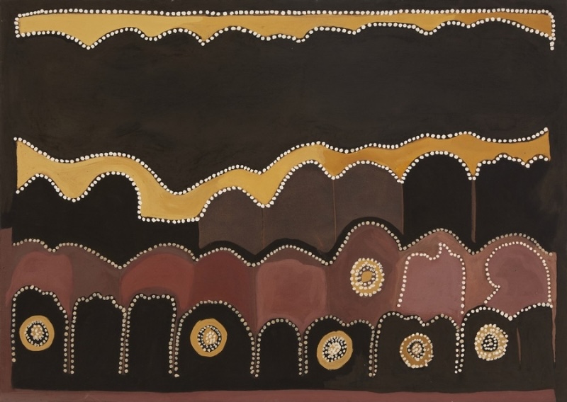Jack Britten Gayirriwaroon Country and Ord River 1991 earth pigment painting of East Kimberley Country