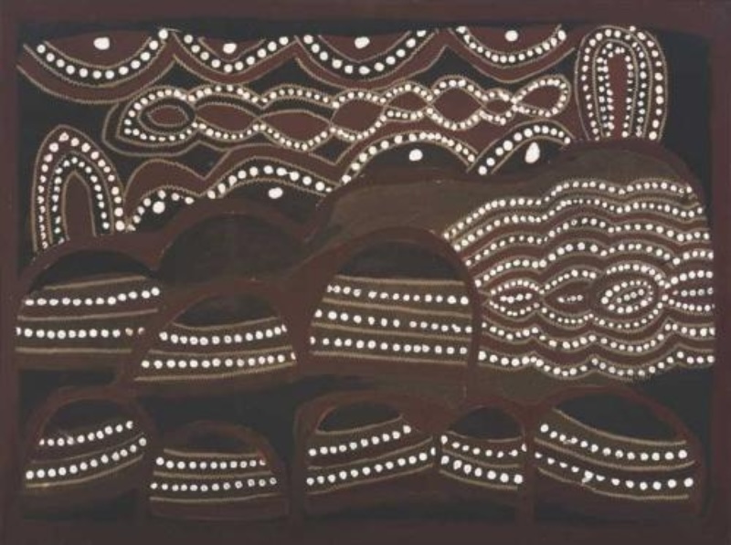 Jack Britten Purnululu Bungle Bungles c. 1990 earth pigment painting of the striped sandstone domes of Purnululu