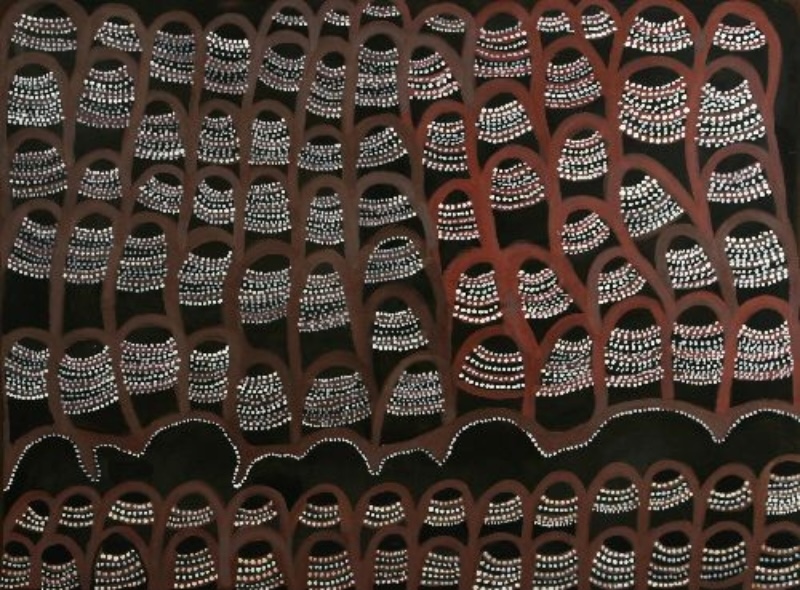 Jack Britten Purnululu Bungle Bungles 1992 earth pigment painting of densely layered striped sandstone domes