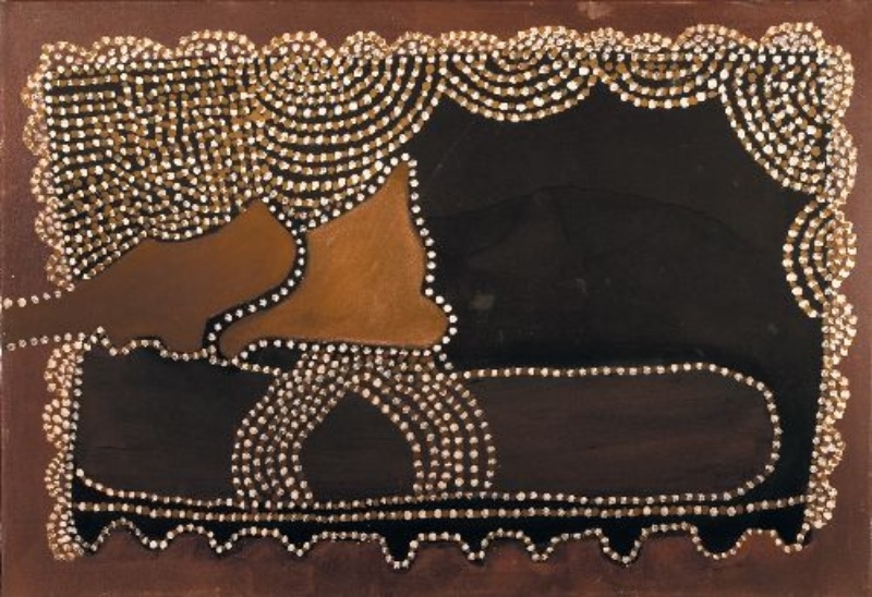 Jack Britten Ground Sugar Bag Dreaming Plain Kangaroo Country 1991 earth pigment painting from the East Kimberley