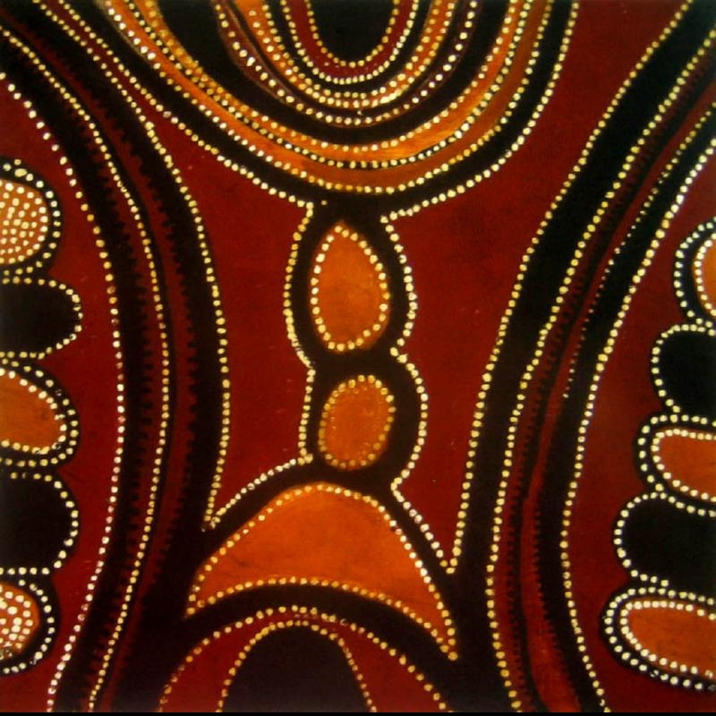 Jack Britten Untitled 1987 earth pigment painting from Warmun with red ochre forms outlined by white dots
