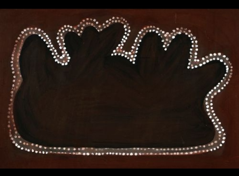 Cloud, Krill Krill Ceremony by Paddy Jaminji, 1984, an East Kimberley ceremonial painting in natural earth pigments on board representing Cyclone Tracy.
