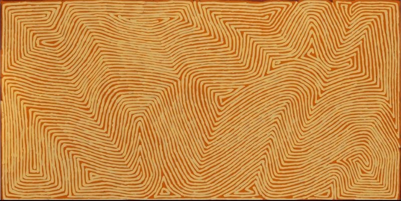 George Tjungurrayi Untitled 2016 acrylic on linen with abstract parallel line Tingari painting