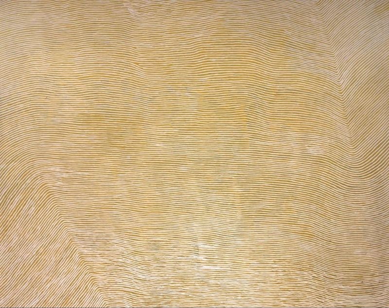 George Tjungurrayi Mulkunupalkanya 2019 synthetic polymer paint on linen with minimalist parallel line Western Desert painting