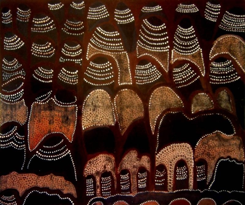 Jack Britten The Bungle Bungles 1990 earth pigment painting depicting the striped domes and ranges of Purnululu Country