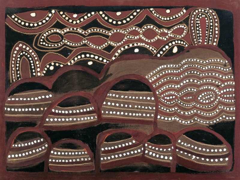 Jack Britten Purnululu Bungle Bungle c. 1990 earth pigment painting of the striped sandstone domes of Purnululu Country