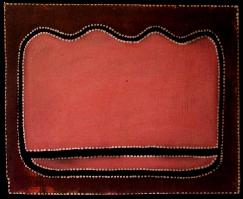 Bedford by Paddy Jaminji, 1979, an early East Kimberley painting in earth pigments on board depicting Bedford Country.