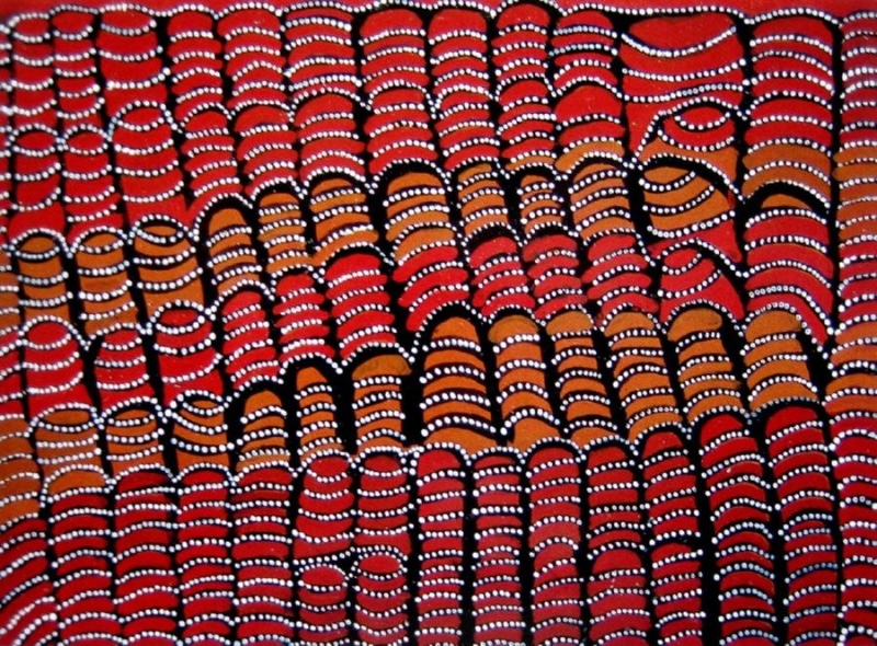 Jack Britten Purnululu Bungle Bungles c. 1995 earth pigment painting of densely packed striped sandstone domes
