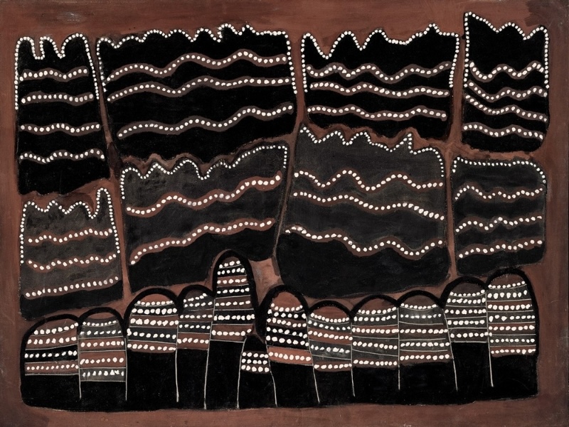 Jack Britten Purnululu The Bungle Bungles 1993 earth pigment painting of the striped sandstone ranges of Purnululu Country