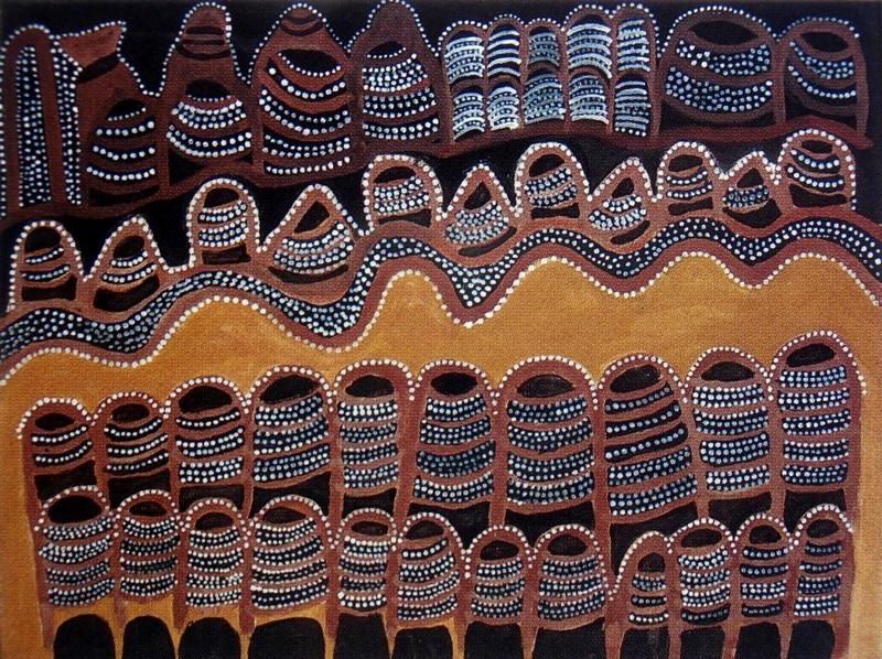 Jack Britten Karakiny Bungle Bungles 1994 natural pigment painting depicting Nangala women’s Country and the Ord River