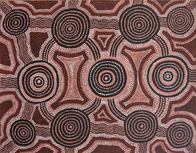 Turkey Tolson Tjupurrula Untitled 1978 Papunya painting with concentric circles, connecting pathways and Tingari ceremonial designs.