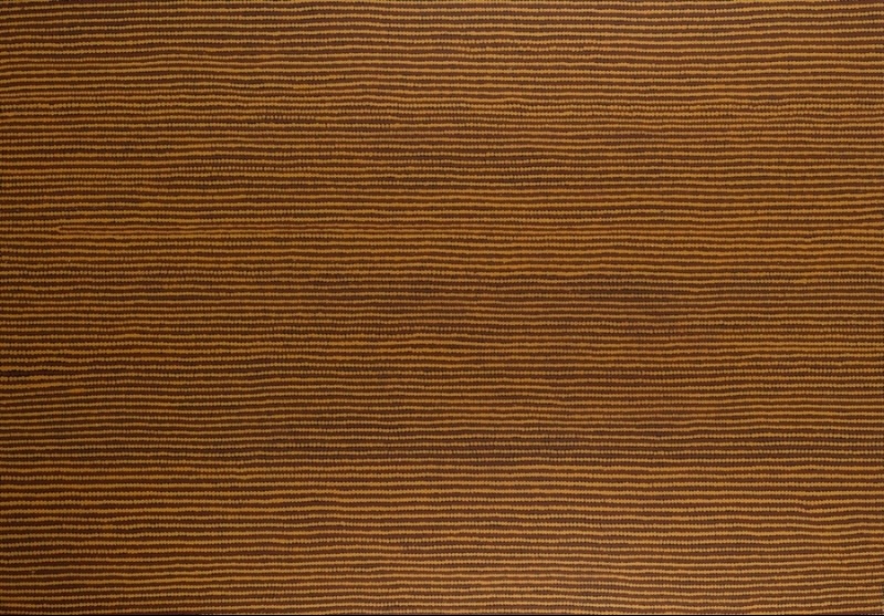 Turkey Tolson Tjupurrula Straightening Spears 1998 Aboriginal painting with finely painted horizontal dotted lines in warm ochre and brown representing a Pintupi spear ceremony.