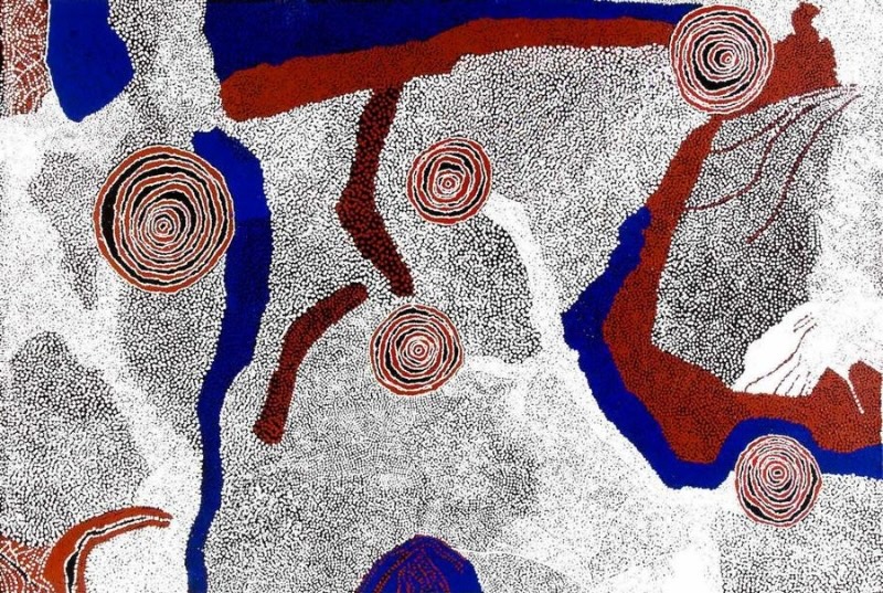 Rock Holes and Country Near the Olgas 2007 by Bill Whiskey Tjapaltjarri, showing rockholes and Country near Pirupa Akla and Kata Tjuta.