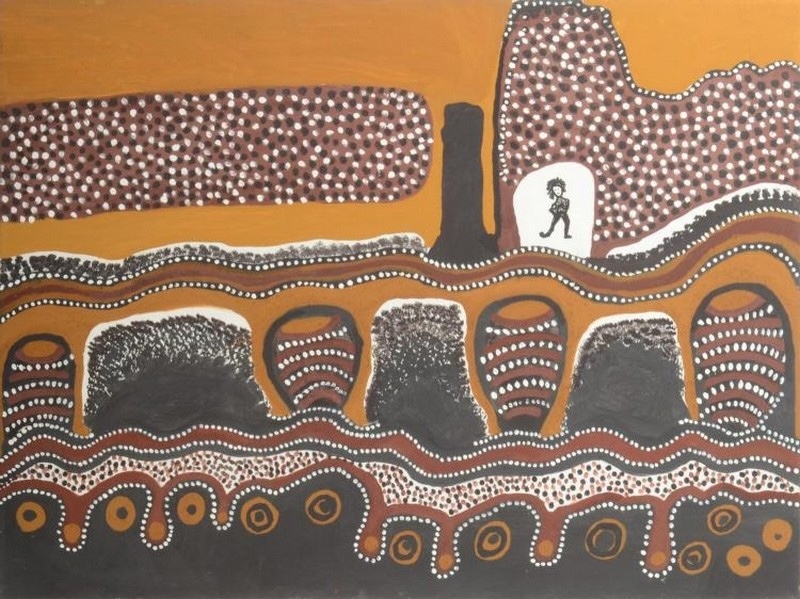 Daiwul (Barramundi), 1996 by Jack Britten, ochre on canvas