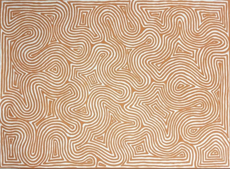 George Tjungurrayi Tingari 2025 acrylic on canvas with flowing parallel line abstract Western Desert painting