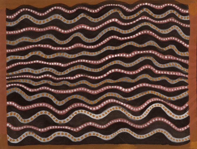 Jack Britten Blue Tongue Lizard Tracks c. 1993 natural pigment painting with rhythmic undulating dotted bands