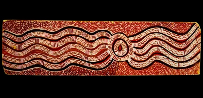 Turkey Tolson Tjupurrula Women at Mitukatjiri 1973 early Papunya board painting depicting women's ceremonial body paint designs and breast motif.