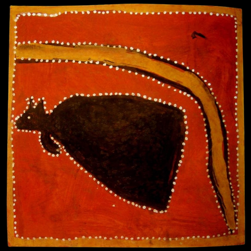 Tawurr the Kangaroo at Kanmanturr by Paddy Jaminji, 1987, depicting the ancestral “half-one” kangaroo at Elgee Cliffs on Bedford Downs Station.