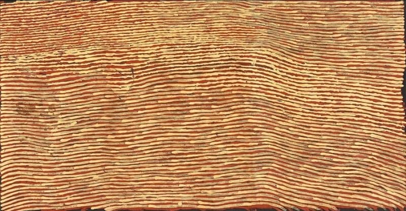 George Tjungurrayi Tingari 2012 acrylic on canvas with abstract parallel line Western Desert painting