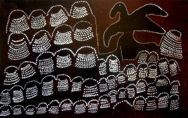 Jack Britten Eagle and Bungle Bungles 1992 earth pigment painting of an eagle flying over Purnululu Country