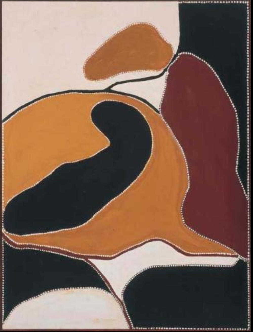 Freddie Timms ochre painting with simplified forms representing East Kimberley Country