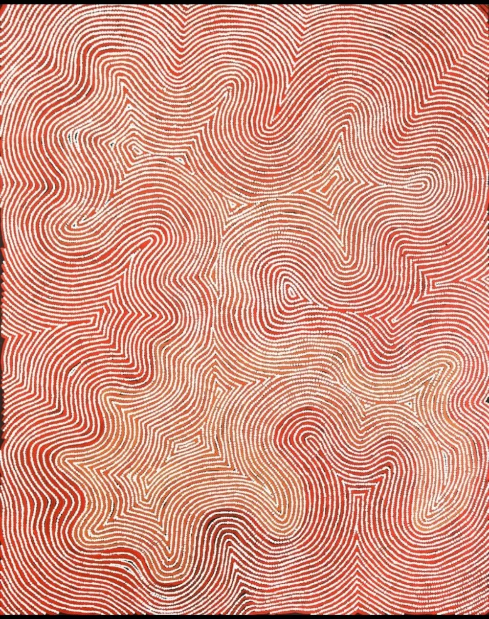 Warlimpirrnga Tjapaltjarri linear Aboriginal painting showing that not all Aboriginal art is dot painting