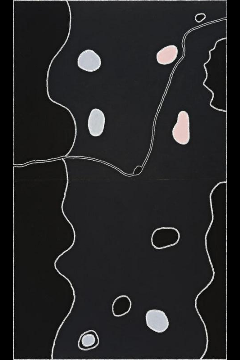 Freddie Timms painting of East Kimberley Country with black fields and pale forms