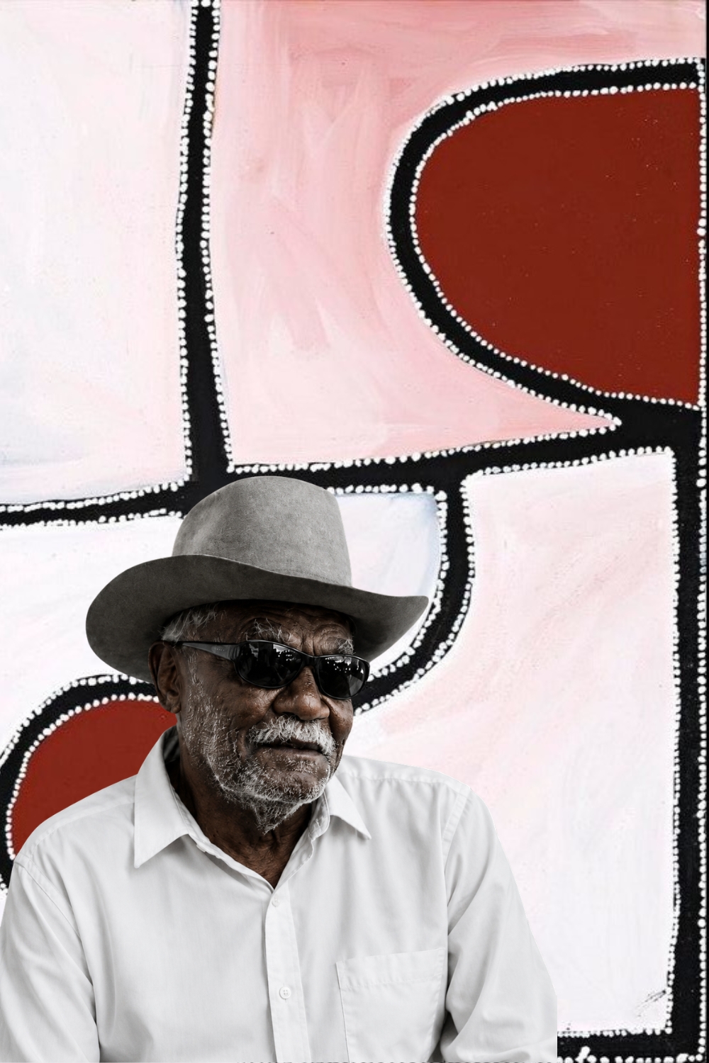 Paddy Bedford – Gija Artist and East Kimberley Painter Paddy Bedford, senior Gija artist, pictured with one of his distinctive East Kimberley paintings.