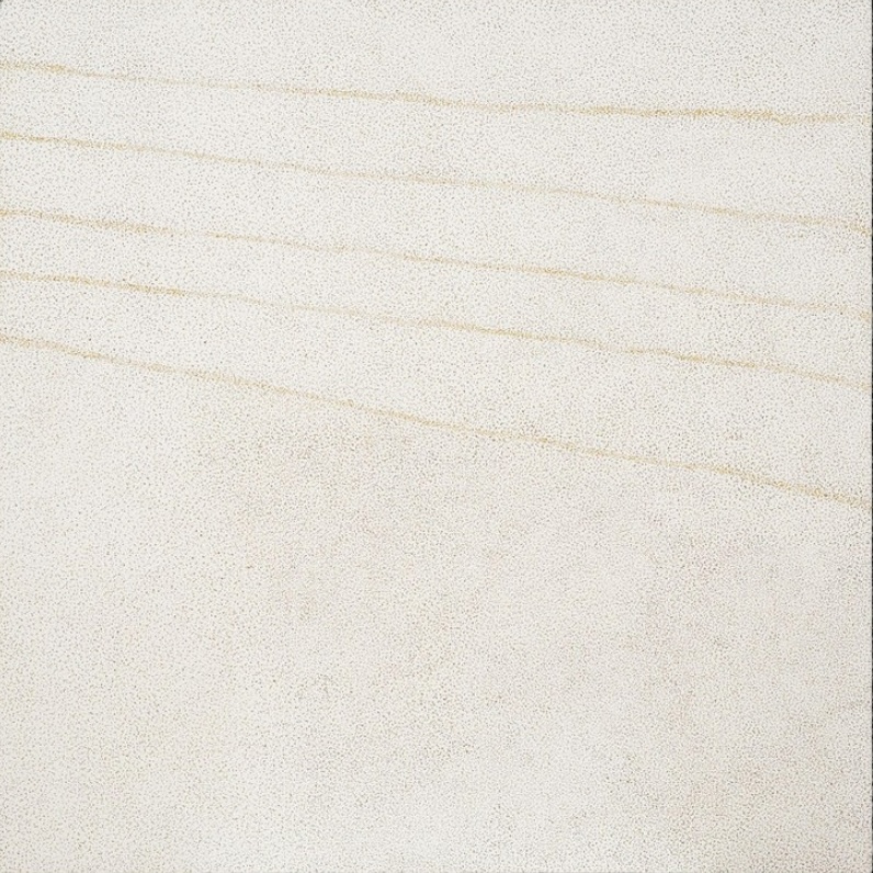 Kathleen Petyarre’s My Country – Hailstorm (Bush Seeds), 1999, with delicate pale dotting and parallel ochre lines across a near-white ground.