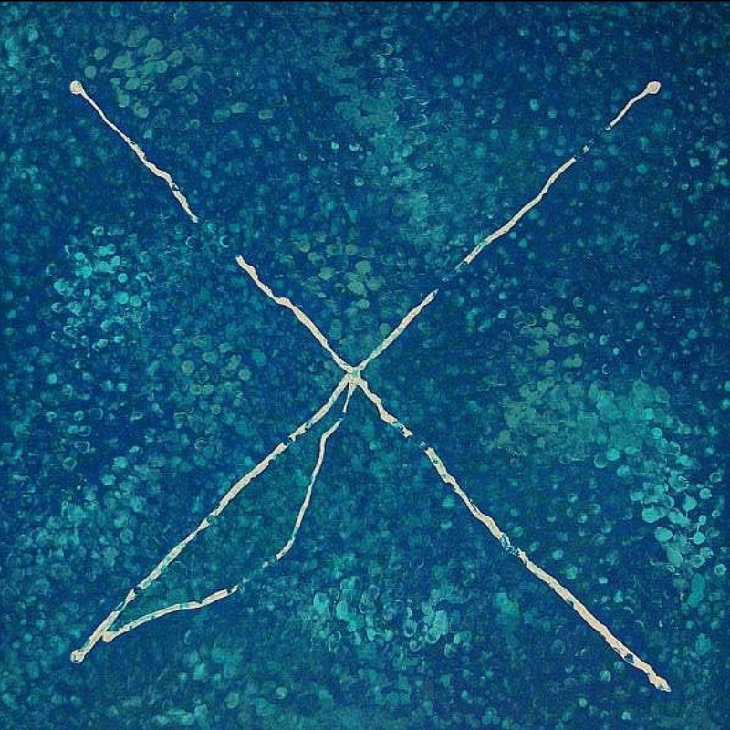 Kathleen Petyarre’s Bush Seeds, 2005, with vivid blue and turquoise fields crossed by pale intersecting lines