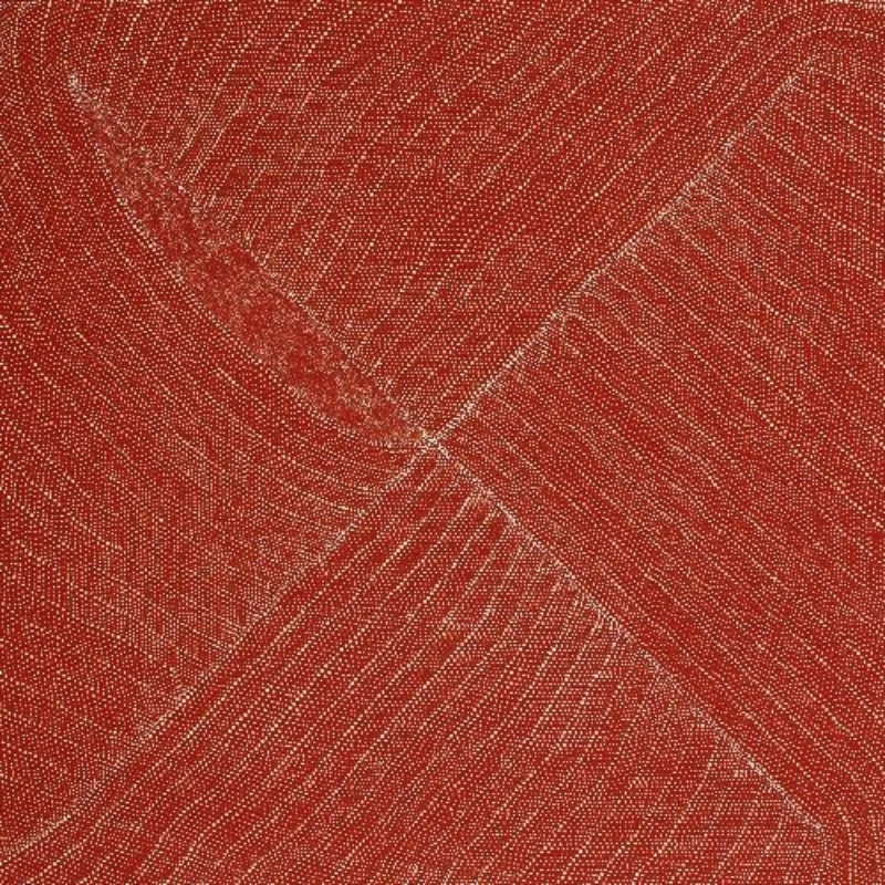Kathleen Petyarre’s Mountain Devil Lizard – My Country, Bush Seeds, 2003, with flowing fields of fine white dots and intersecting linear forms on a red ground.