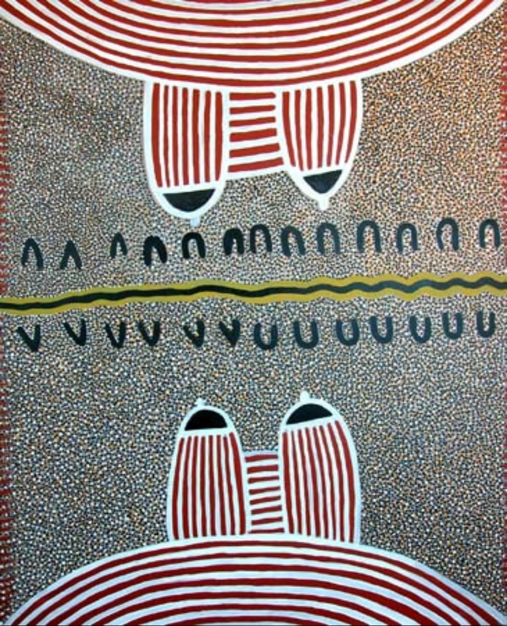 Ada Bird Petyarre Awelye painting depicting women's ceremonial body-paint designs.