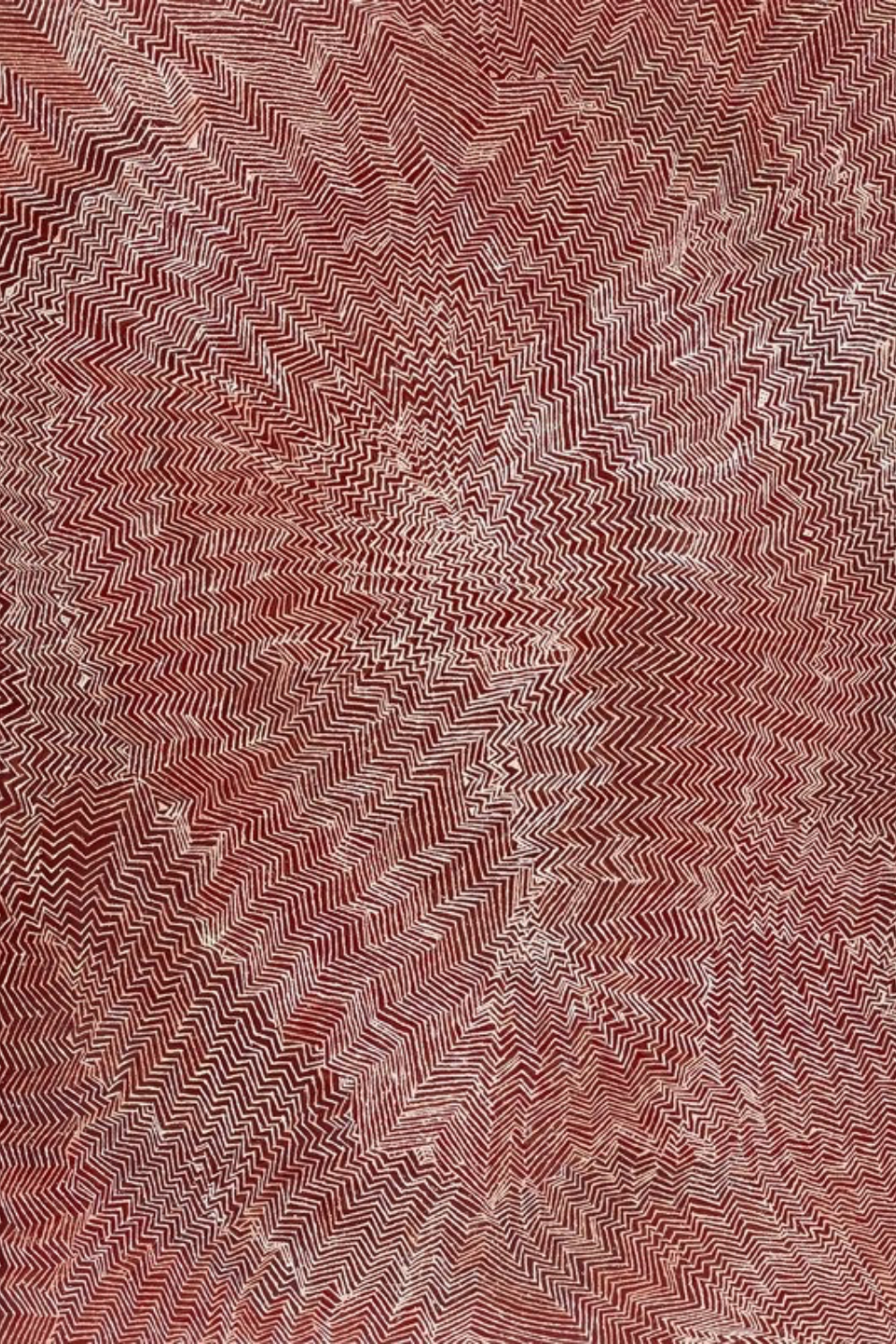 Bobby West Tjupurrula painting of Palipalintja, showing intricate white zigzag lines representing sandhills crossed by Tingari ancestors in the Western Desert.