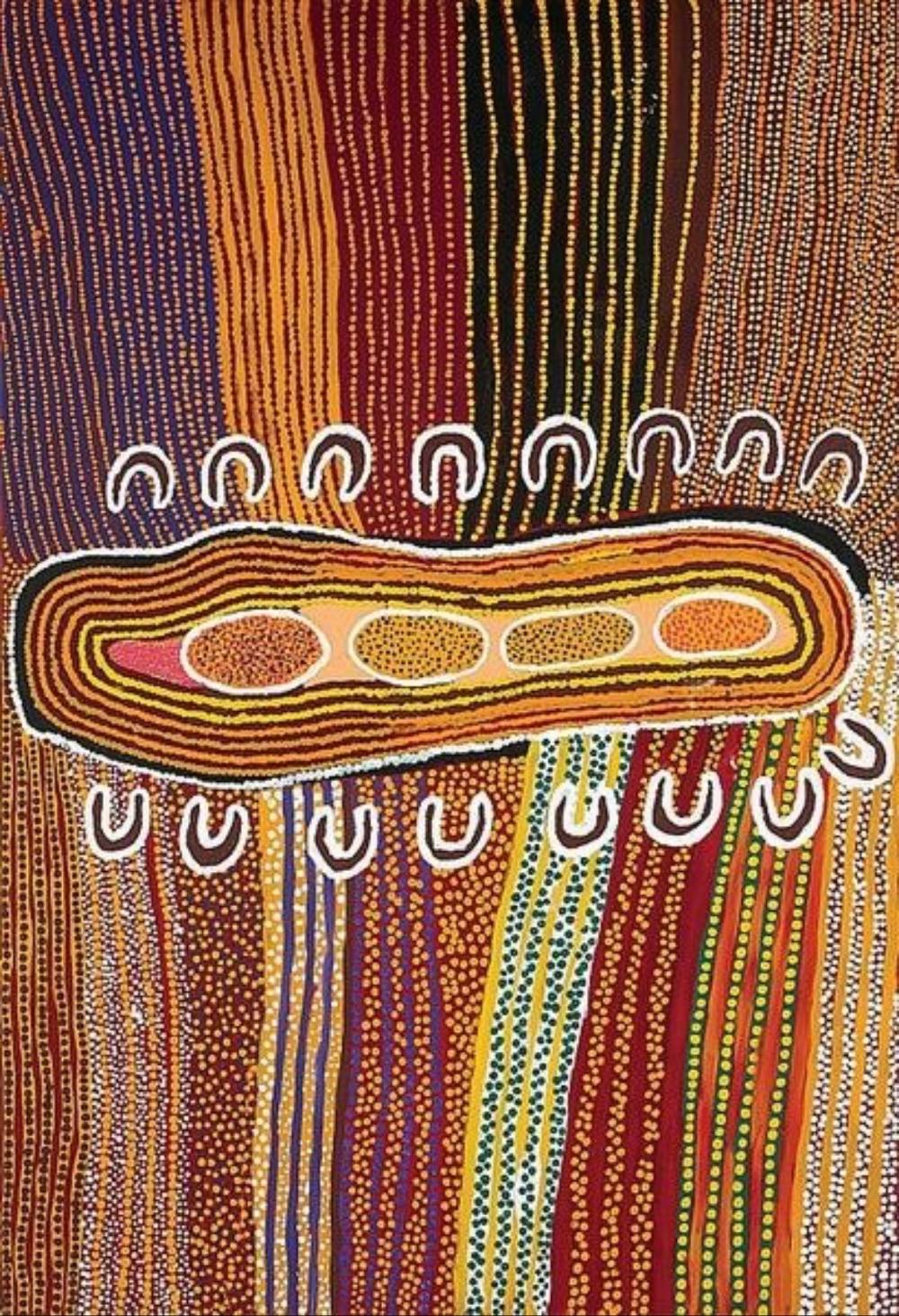 Bai Bai Napangarti's Tjawa Tjawa (2002), a Balgo Aboriginal painting featuring U-shaped m